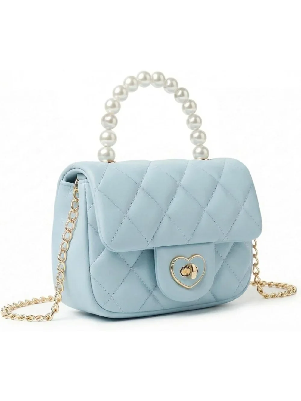 Girls' Pearl Handle Crossbody Purse - Princess Heart Lock Shoulder Bag Fits